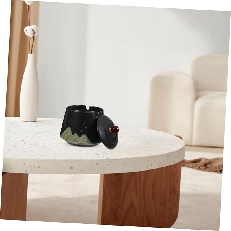 Hand Painted Ceramic Ashtray with Lid Windproof Design for Indoor Outdoor Use - Image 5